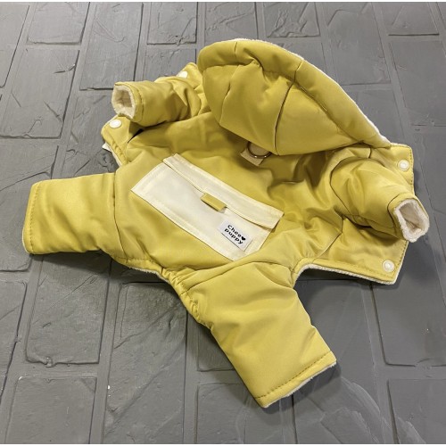 Зимовий комбінезон для собак Cheepet атласний з кишенею, на хутровому підкладі, жовтий