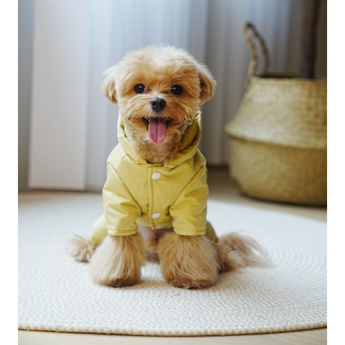 Зимний комбинезон для собак Cheepet атласный с карманом, на меховом подкладе, желтый