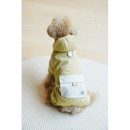 Зимний комбинезон для собак Cheepet атласный с карманом, на меховом подкладе, желтый
