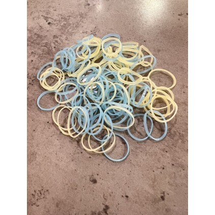 Одноразові гумки для собак для волосся силіконові, широкі 1,4см 100шт прозорі жовто-блакитні