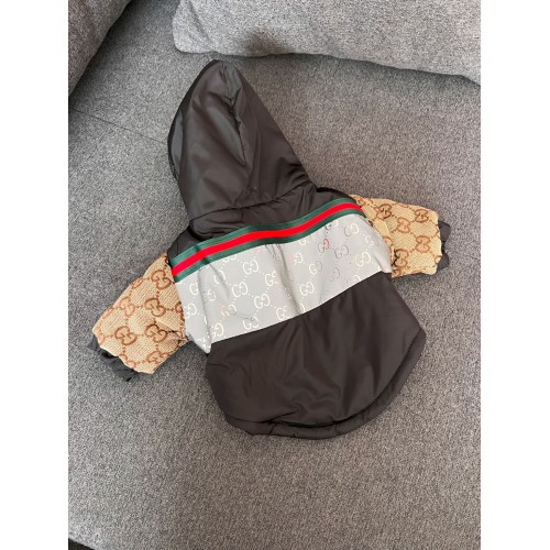 Брендовая зимняя куртка для собак GUCCI с капюшоном на змейке, с джинсовыми рукавами, светодиодная вставка, черная
