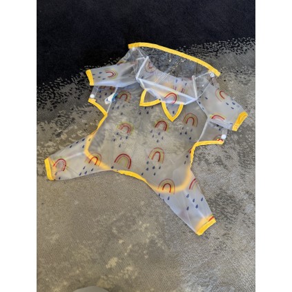 Прозорий дощовик для собак з веселками, водонепроникний комбінезон з жовтою окантовкою