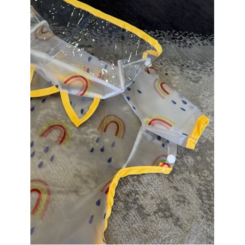 Прозорий дощовик для собак з веселками, водонепроникний комбінезон з жовтою окантовкою