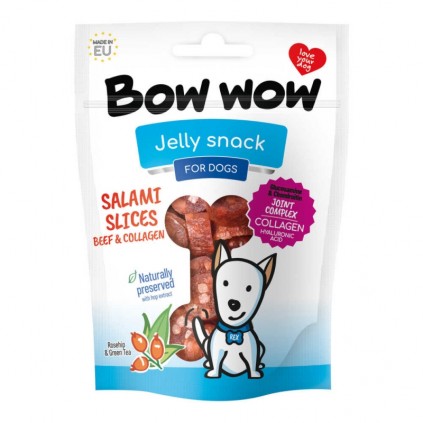 Лакомство для собак "Bow wow" слайсы салями из говядины и колагена, 80 г