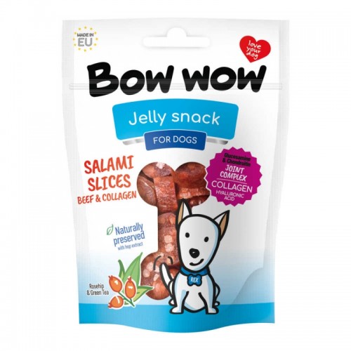 Лакомство для собак "Bow wow" слайсы салями из говядины и колагена, 80 г