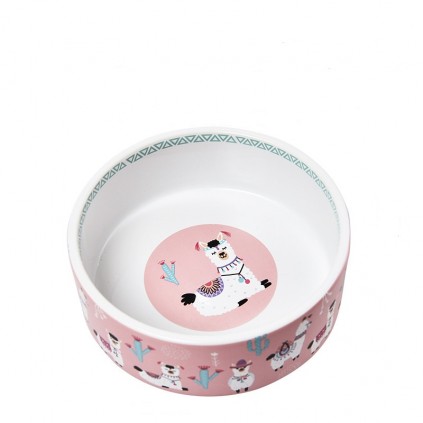 Керамическая миска для собак и кошек Elite "Лама" розовая 15*15*6см