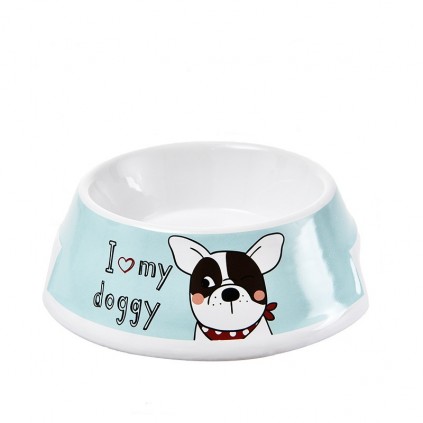 Керамическая миска для собак и кошек Elite "I LOVE MY DOGGY" голубая с белым 18*18*6см