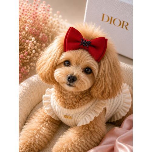 Червона шпилька-бант Dior для собак | Яскравий аксесуар для грумінгу та фотосесій | Прикраса для довгої вовни