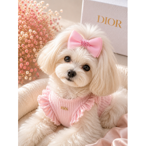 Рожева шпилька-бант Dior для собак | Ніжний аксесуар для грумінгу та фотосесій | Прикраса для довгої вовни