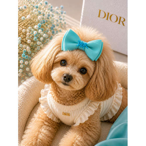 Бірюзова шпилька-бант Dior для собак | Ніжний аксесуар для грумінгу та фотосесій | Прикраса для довгої вовни