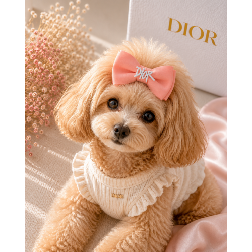 Персиковая заколка-бант Dior для собак | Нежный аксессуар для груминга и фотосессий | Украшение для длинной шерсти