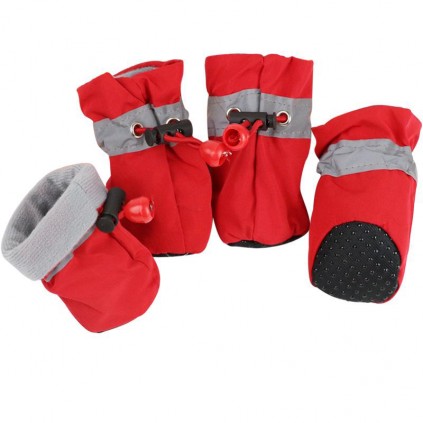 Теплі черевики для собак на весну-осінь, водонепроникні із затяжкою на флісі, червоного кольору
