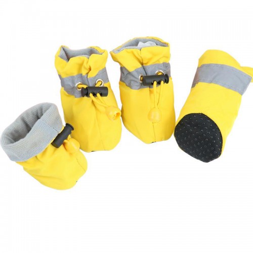 Теплі черевики для собак на весну-осінь, водонепроникні із затяжкою на флісі, жовтого кольору