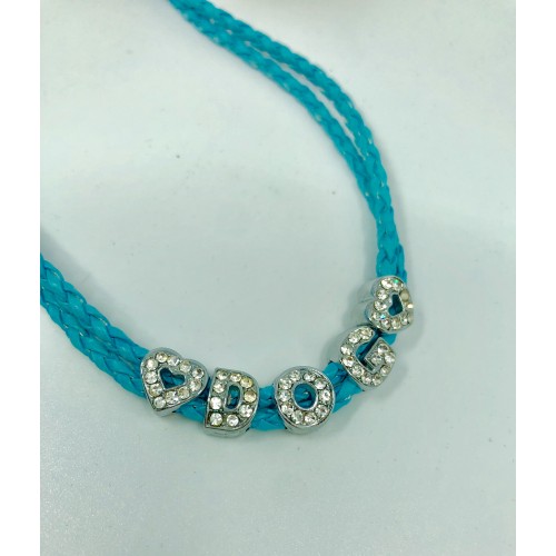 Ожерелье для собак с надписью из камней Dog голубого цвета