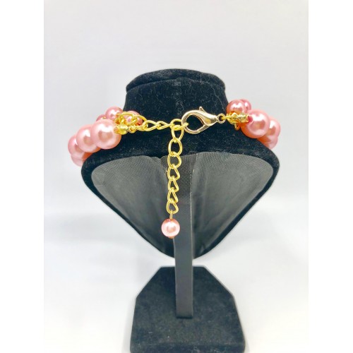 Ожерелье для собак и котов из Розового жемчуга на золотой цепочке в два ряда