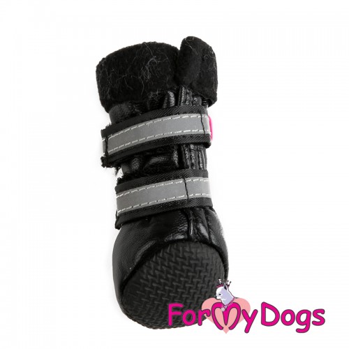 Зимние ботинки для собак For My Dogs на липучках со светоотражением,с мехом внутри черного цвета
