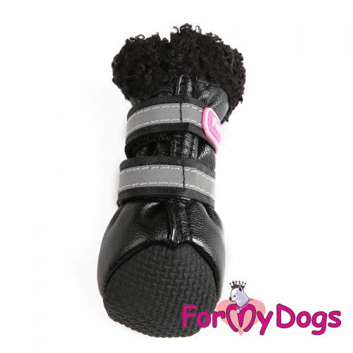 ЗИМНИЕ САПОГИ для собак FMD мягкая искусственная кожа, водоотталкивающие на липучке черные с мехом