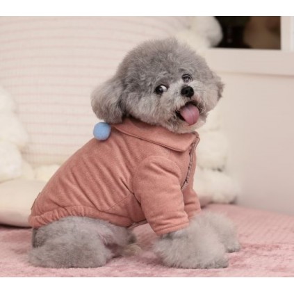 Зимняя куртка замшева для собак з бубончиками на комірі, рожева