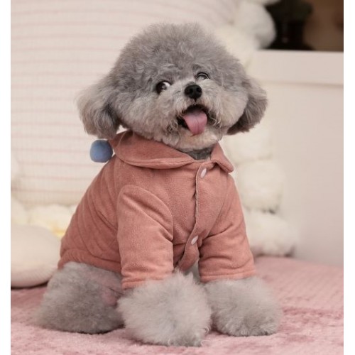 Зимняя куртка замшевая для собак с бубончиками на вротнике, розовая