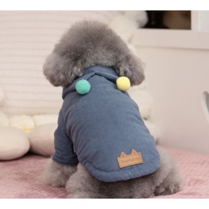 Зимняя куртка замшевая для собак с бубончиками на вротнике, синяя