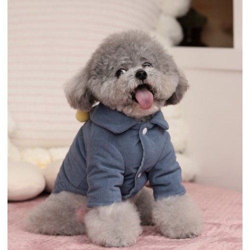 Зимняя куртка замшевая для собак с бубончиками на вротнике, синяя