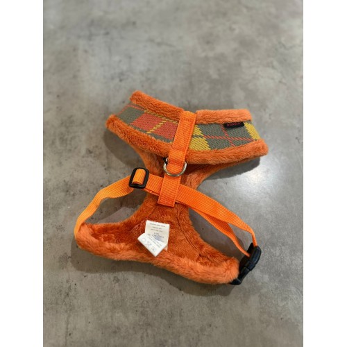 Шлея для собак Puppia тканевая утепленная икусственным мехом, расцветка в ромбы, оранжевый