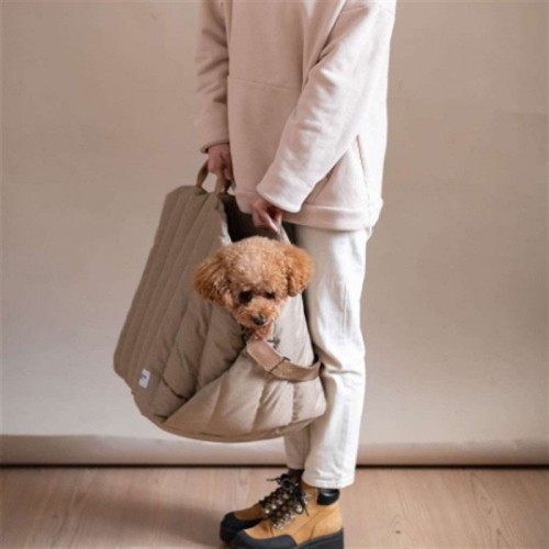 Стильна сумка для перенесення собак з трьома видами ручок, горизонтальна прошивка, ультралегка, бежева