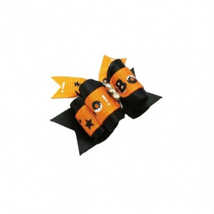 Бантик на резинке для собак ХЭЛЛОУИН "Лунный свет" 3 камушка оранжево-черный