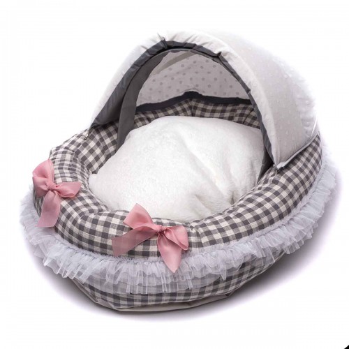 Лежанка люлька для собак Boris House Baby Cradle с плюшевым мартрасом белого цвета в клеточку
