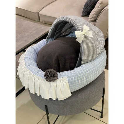 Лежанка люлька для собак Boris House Baby Cradle з коричневим плюшевим матрацом та блакитною кліткою